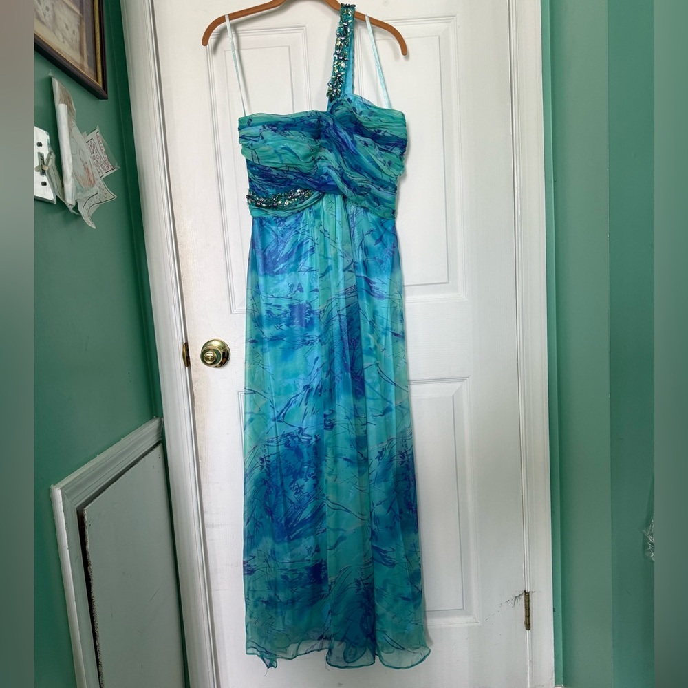 Cache One Shoulder Blue Dress